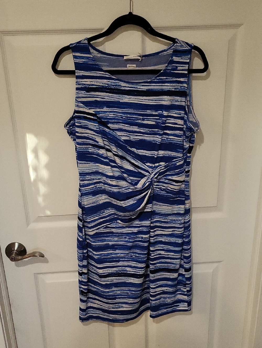 Calvin Klein Blue and White Striped Knot-Front Midi Dress